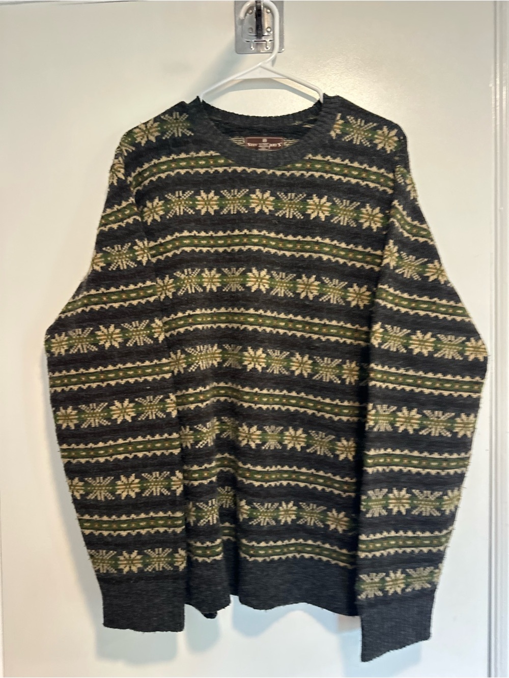 VTG 90s Steve & Barry's Sz: L Fair Isle Wool blend snowflake sweater grandpacore